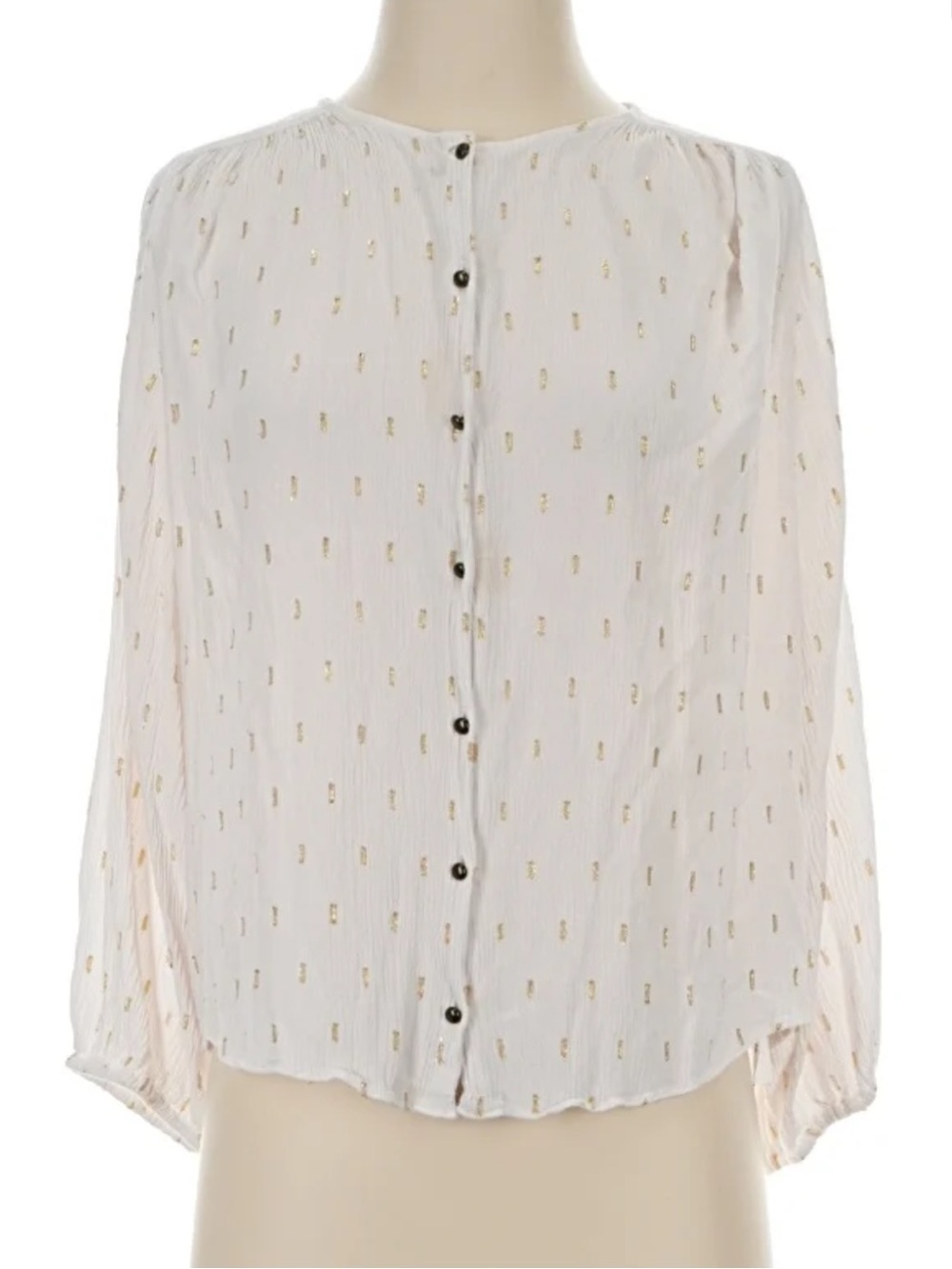 Zara White Blouse with Gold Metallic Dashes